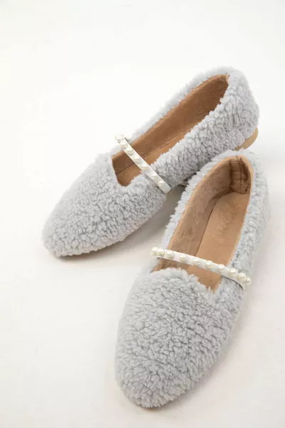 رمادي باليه نسائي مسطح 