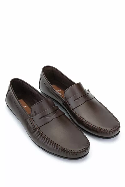 الرجال جلد طبيعي براون أحذية المتسكع