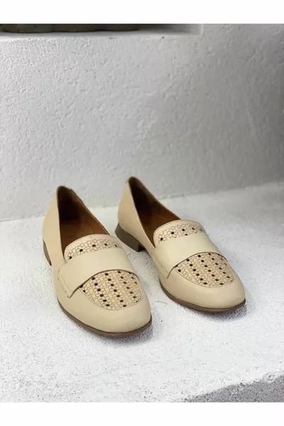  Avant Laser Imprimé Cuir Véritable Bout Émoussé Ballet Chaussures Femmes