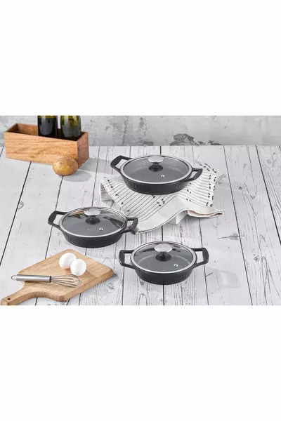 Set of 3 Cast Black Granite Sahan Pan cm