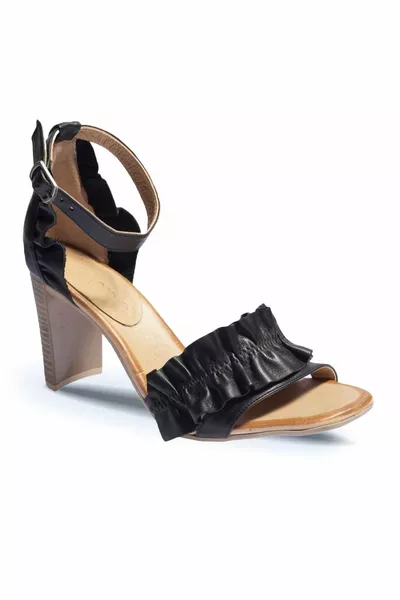 Обувки Черни Кожени Дамски сандали на ток 