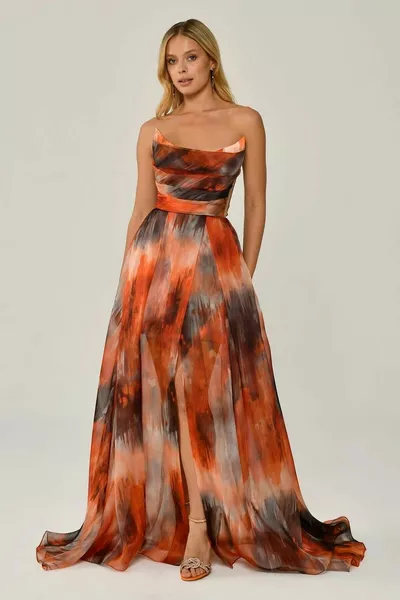 Alpha Beta Fantasia Senza Spalline Arancione Abiti Da Sera Da Donna 