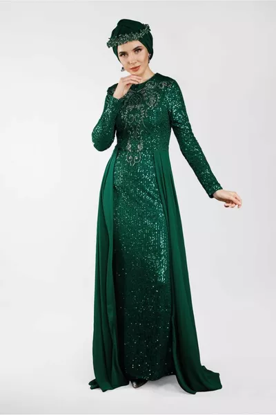 المرأة الأخضر كيب نظرة الترتر مساء اللباس 