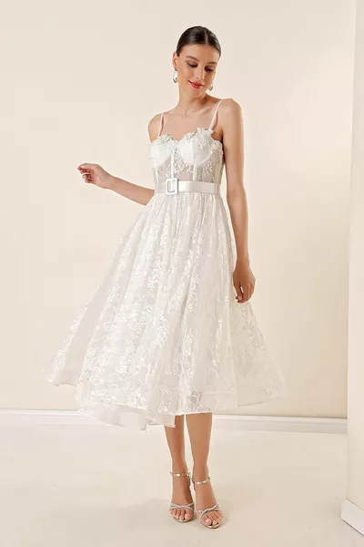 حبل حزام Underwire اصطف حزام الخصر فستان تول شفاف أبيض