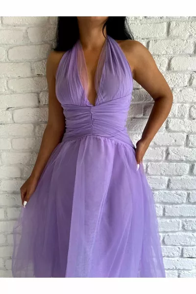 Midi-tulejurk met stropdas voor dames