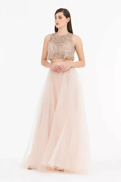 CHIFFON KRAAL GEBORDUURD TWEEDELIG AVONDJURK-HUID