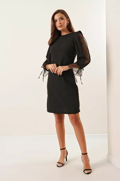 Abito in lycra con maniche semi-organizzate foderate nero