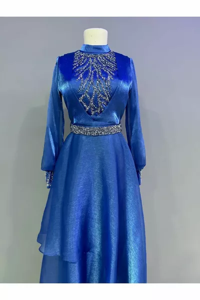 Chiffon Stone Indigo Evening Dress