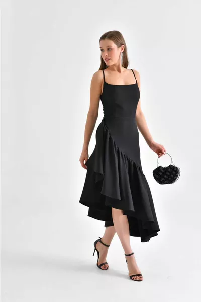 ASYMMETRISCHE DAMES RUCHES SPLIT GEDETAILLEERDE BANDJES GEDETAILLEERDE STIJLVOLLE AVONDJURK