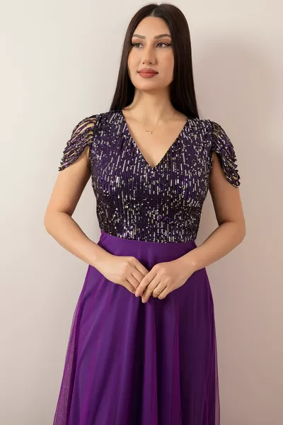 ترتر ستة تول فستان سهرة طويل 