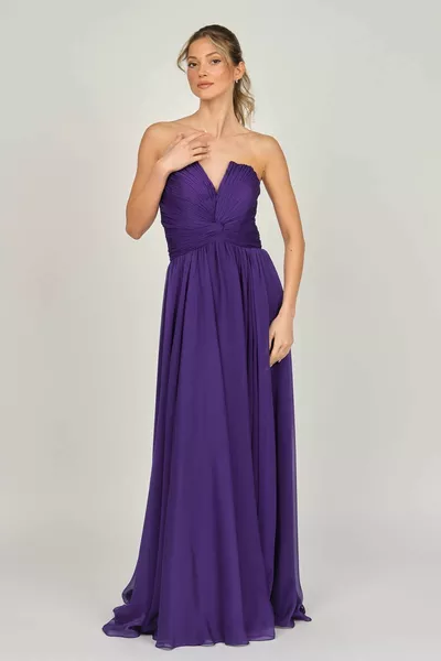 Жените без презрамки дълга вечерна рокля  лилаво