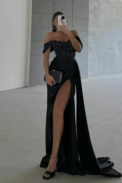 حجر شفاف مطرز alller أنيق الساتان تصميم مساء اللباس