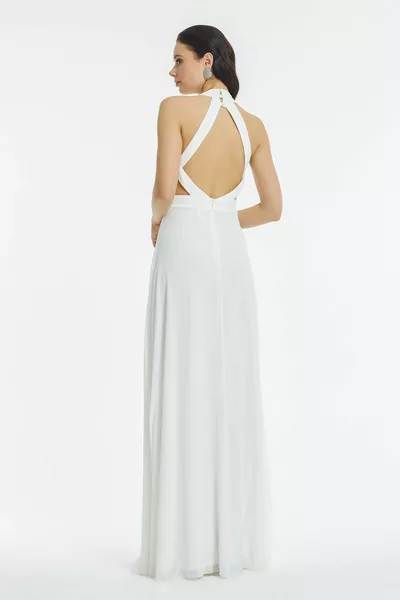 Жените врата вратовръзка дълга вечерна рокля  кост