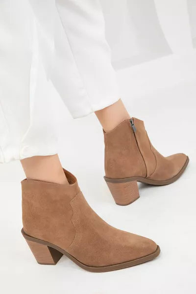 تان سويدي جلد طبيعي أحذية نسائية وبوت 