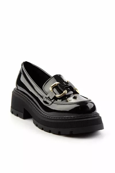 أسود براءات الاختراع الجلود النسائية أحذية المتسكع 