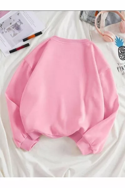 المرأة 3 خيط الوردي مستقيم طاقم الرقبة قميص من النوع الثقيل