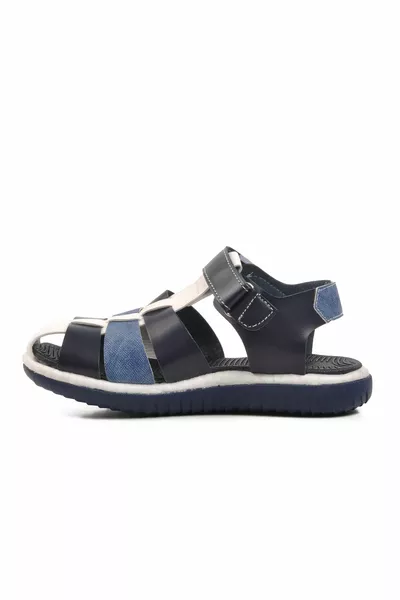 -F Navy Blue-Denim-White Kids Sandals