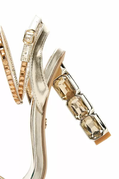 Дамска златна вратовръзка на глезена Сандали на висок ток 