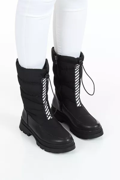 Rubber Non-slip Sole Inner Feathered Zipper Easy Wear Waterproof Women's Black Snow Boots