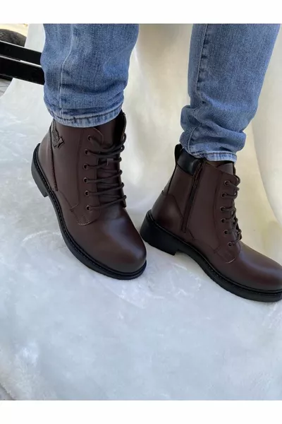 أحذية بريدية جلد طبيعي متوج بني مرير ()