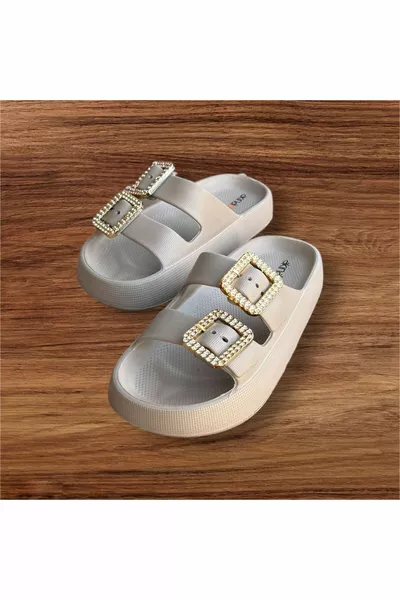 Модни дамски двойна катарама Каменна платформа Леки меки морски плажни ежедневни чехли