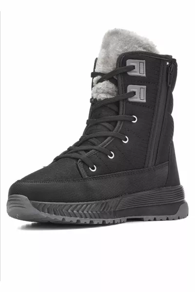 Ежедневни дамски ботуши за сняг Кожени връзки с цип Удобни високи дебели назъбени обувки 