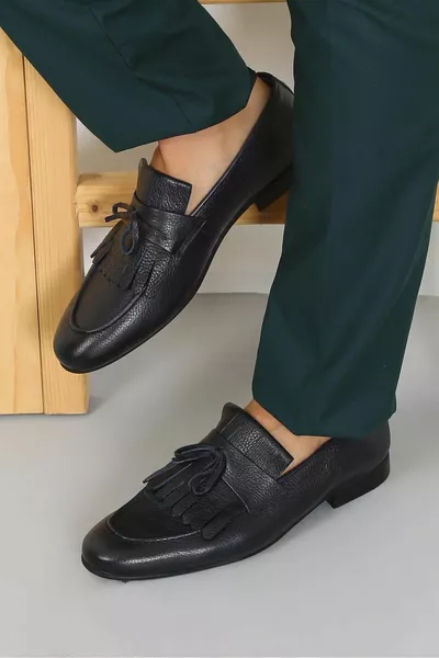 Marineblauwe echte Floter lederen kwast gedetailleerde Neolith zool klassieke herenschoenen Kermer Gift 