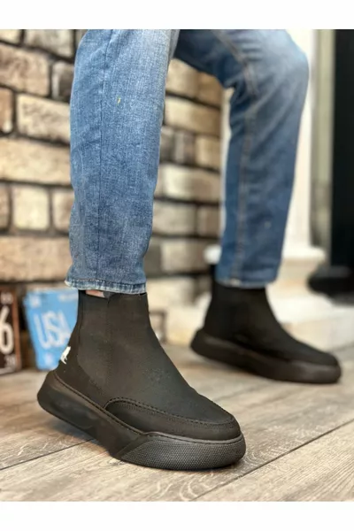  حزام بدون أربطة للرجال عالية النعل جديد أسود وحيد الأحذية الرياضية