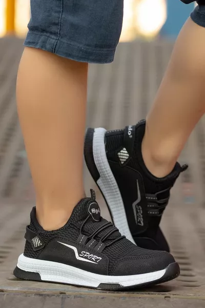 الأطفال للجنسين عارضة أبيض وأسود الدانتيل متابعة مريحة تنفس تريكو بسط أحذية رياضية أنيقة