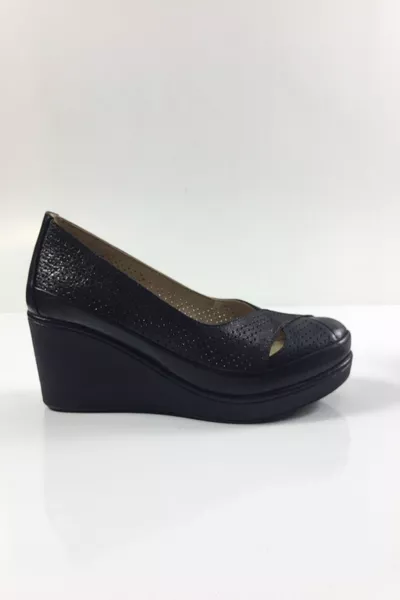 Genuine Leather Anthracite Detailed Full Orthopedic Padding Heels Summer Flats Comfortable and Stylish Ballet Flats - Black