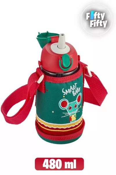  ml Tritan Kinder Waterfles met Sleeve en 2 Losse Deksels met / zonder Rietje