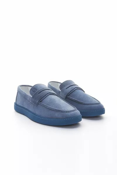 Santo Hommes Bleu Suede Cuir Véritable Mocassins