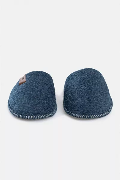 Men's Navy Blue Saddle Felt House Slippers 