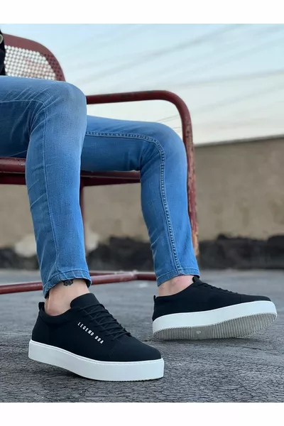 Nubuck Black & White Lace-Up Classic Men's Sneakers 