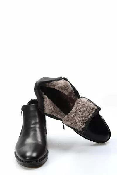 Zwarte bont in echt leer rubberen zool stijlvolle winter herenlaarzen 