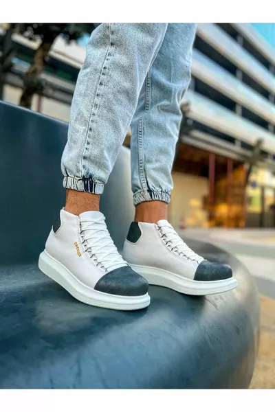 PALURI Lace-Up Leather Men's Boots WHITE/ANTHRACITE - CHE