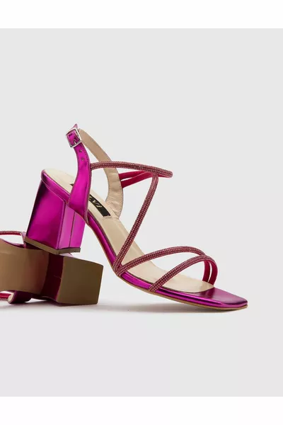 Nica Sandali con tacco fucsia da donna in vera pelle