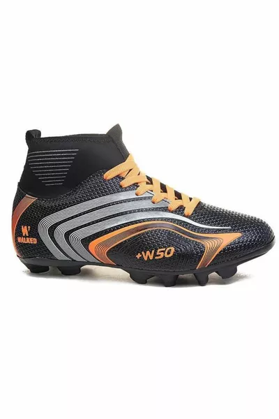  Men's Studded Football Boots with Socks Black Orange 
