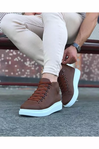  Tan Lace-Up Sneakers Halve Enkellaarzen