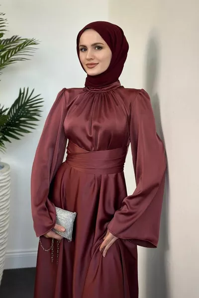 البنفسجي الإسبانية كم الخصر التعادل الساتان اللباس بلاط