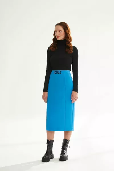Women's Straight Model High Waisted Daily Use Blue Skirt -BLUE