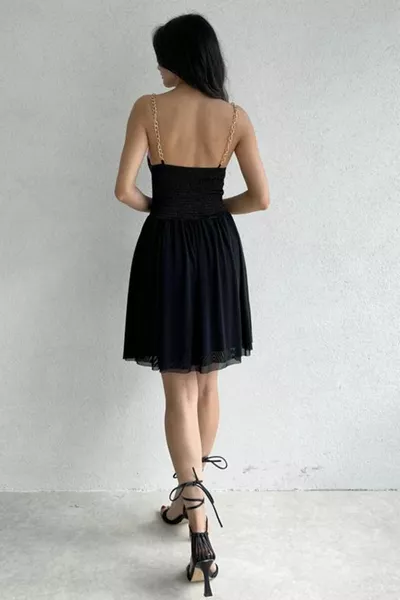 Foderato Svasato Taglio Catena Cinghia Indietro Gipel Gloped Nero Abito Da Sera Nero Abito Laurea 