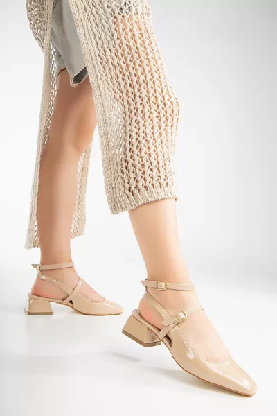  المرأة مفتوحة الظهر مربع اصبع القدم قبعة صلبة منخفضة الكعب الكلاسيكي