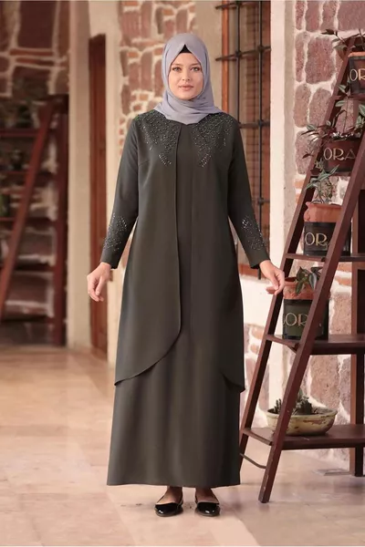 المرأة الكاكي حبة مفصلة مطرزة مساء اللباس T 