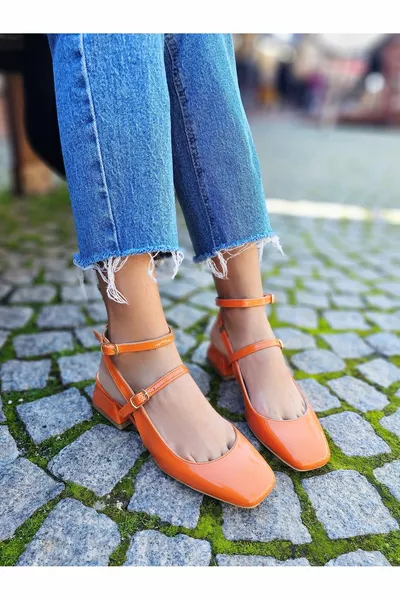 -Orange Mary Jane Talons carrés à bout émoussé 1PAS DE GRAND FRONT