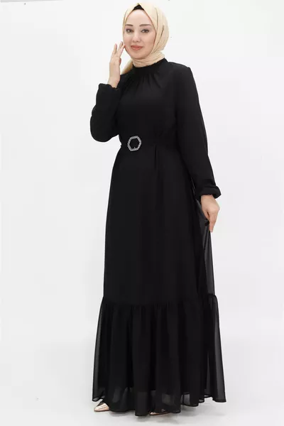 Chiffonstoff Ballonärmel Hijab Abendkleider