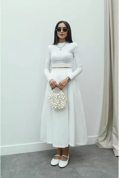 تنورة واسعة مفصلة مطوي Ecru