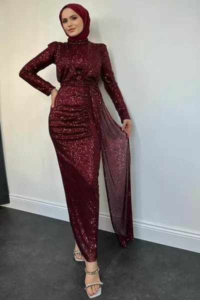 Ada Scaled Evening Dresses Burgundy