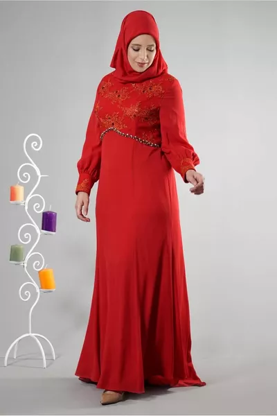 Dames Rood (K.RED) Stone Gedetailleerde Avondjurk T 