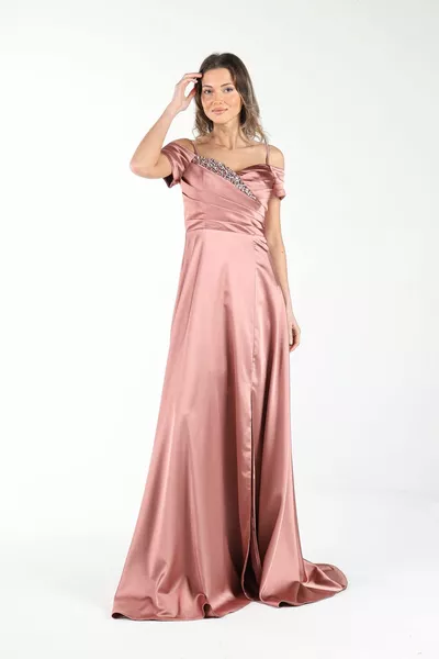 قشر البصل الصدر مطرزة منخفضة الكتف الساتان مساء اللباس